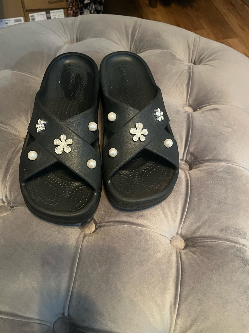 Crocs Women's Classic Cross Strap Sandals with charms